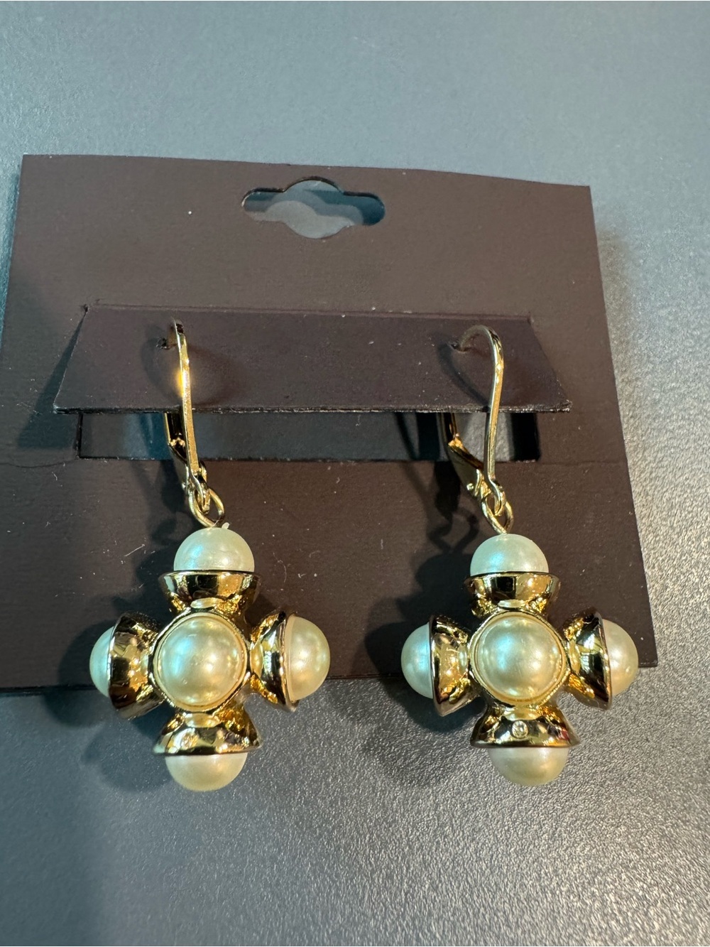 Gold-Tone Faux Pearl Floral Statement Drop Earrings - Picture 5 of 6
